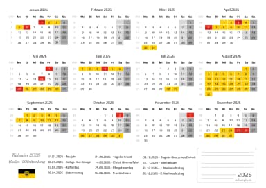 kalender 2026 mit schulferien