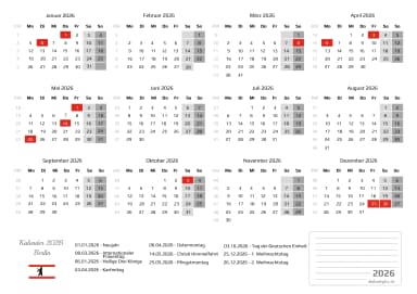 kalender 2026 mit Feiertagen