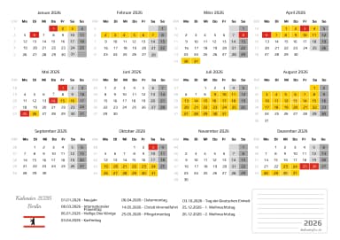 kalender 2026 mit schulferien