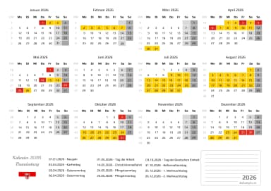 kalender 2026 mit schulferien