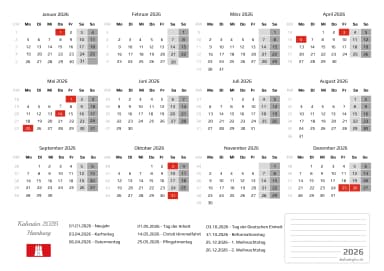 kalender 2026 mit Feiertagen