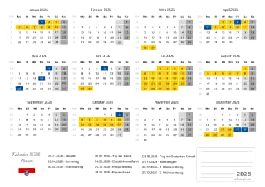 kalender 2026 mit schulferien