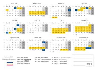 kalender 2026 mit schulferien