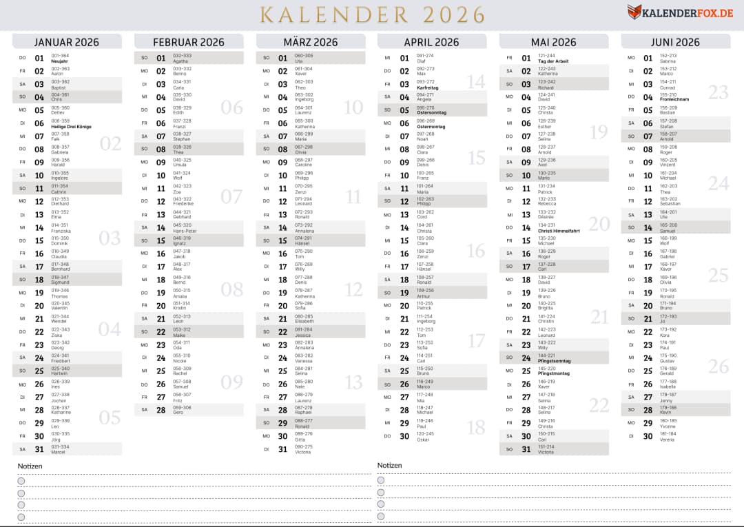 Minimalistisch Kalender 2026 mit KW