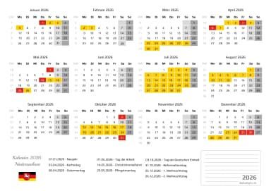 kalender 2026 mit schulferien