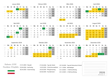 kalender 2026 mit schulferien