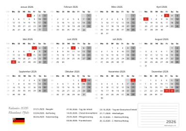kalender 2026 mit Feiertagen