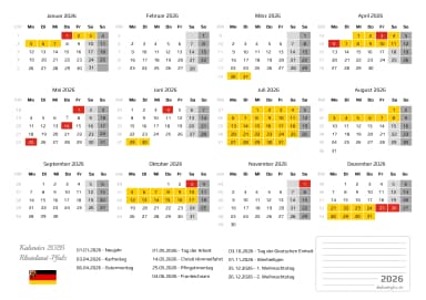 kalender 2026 mit schulferien