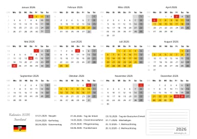 kalender 2026 mit schulferien