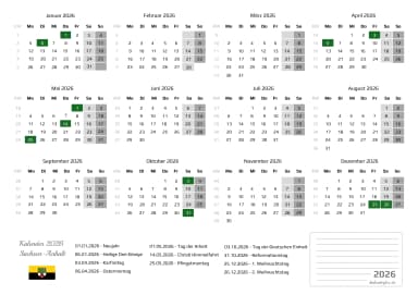 kalender 2026 mit Feiertagen