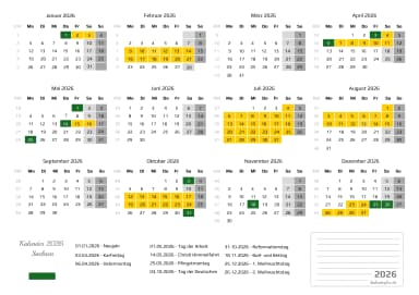 kalender 2026 mit schulferien