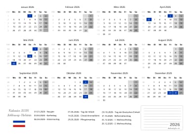 kalender 2026 mit Feiertagen