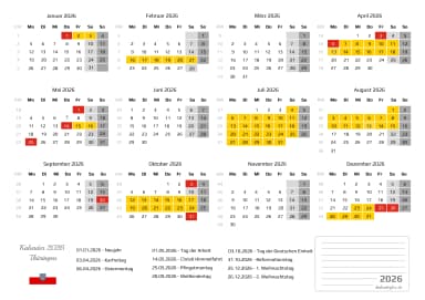 kalender 2026 mit schulferien