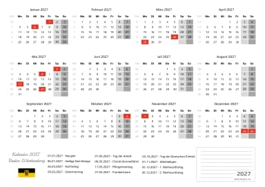 kalender 2027 mit Feiertagen