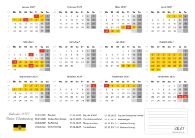 kalender 2027 mit schulferien