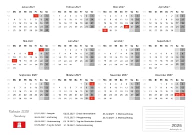 kalender 2027 mit Feiertagen
