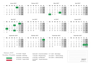 kalender 2027 mit Feiertagen
