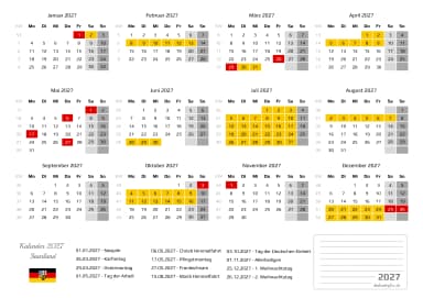 kalender 2027 mit schulferien