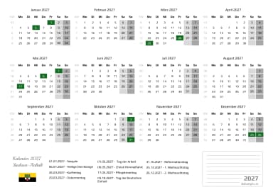kalender 2027 mit Feiertagen
