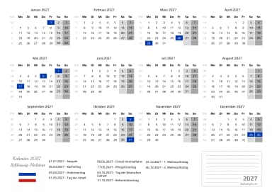 kalender 2027 mit Feiertagen