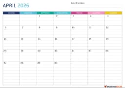 Gepunktete Kalender april 2026 mit Notizen
