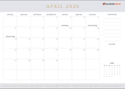 kalender april 2026 mit Feiertagen