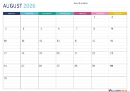Gepunktete Kalender august 2026 mit Notizen