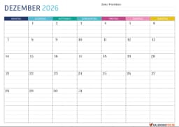 Gepunktete Kalender dezember 2026 mit Notizen