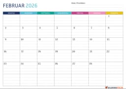Gepunktete Kalender februar 2026 mit Notizen