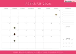 kalender februar 2026 mit Mondphasen