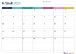 Gepunktete Kalender Januar 2026 mit Notizen