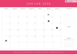 kalender Januar 2026 mit Mondphasen