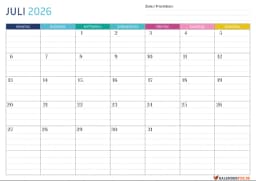 Gepunktete Kalender juli 2026 mit Notizen