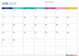 Gepunktete Kalender juni 2026 mit Notizen