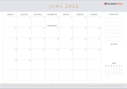 kalender juni 2026 mit Feiertagen