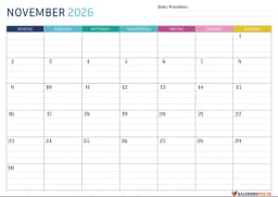 Gepunktete Kalender november 2026 mit Notizen