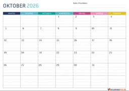 Gepunktete Kalender oktober 2026 mit Notizen