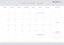 kalender oktober 2026 mit Feiertagen