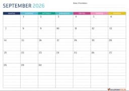 Gepunktete Kalender september 2026 mit Notizen