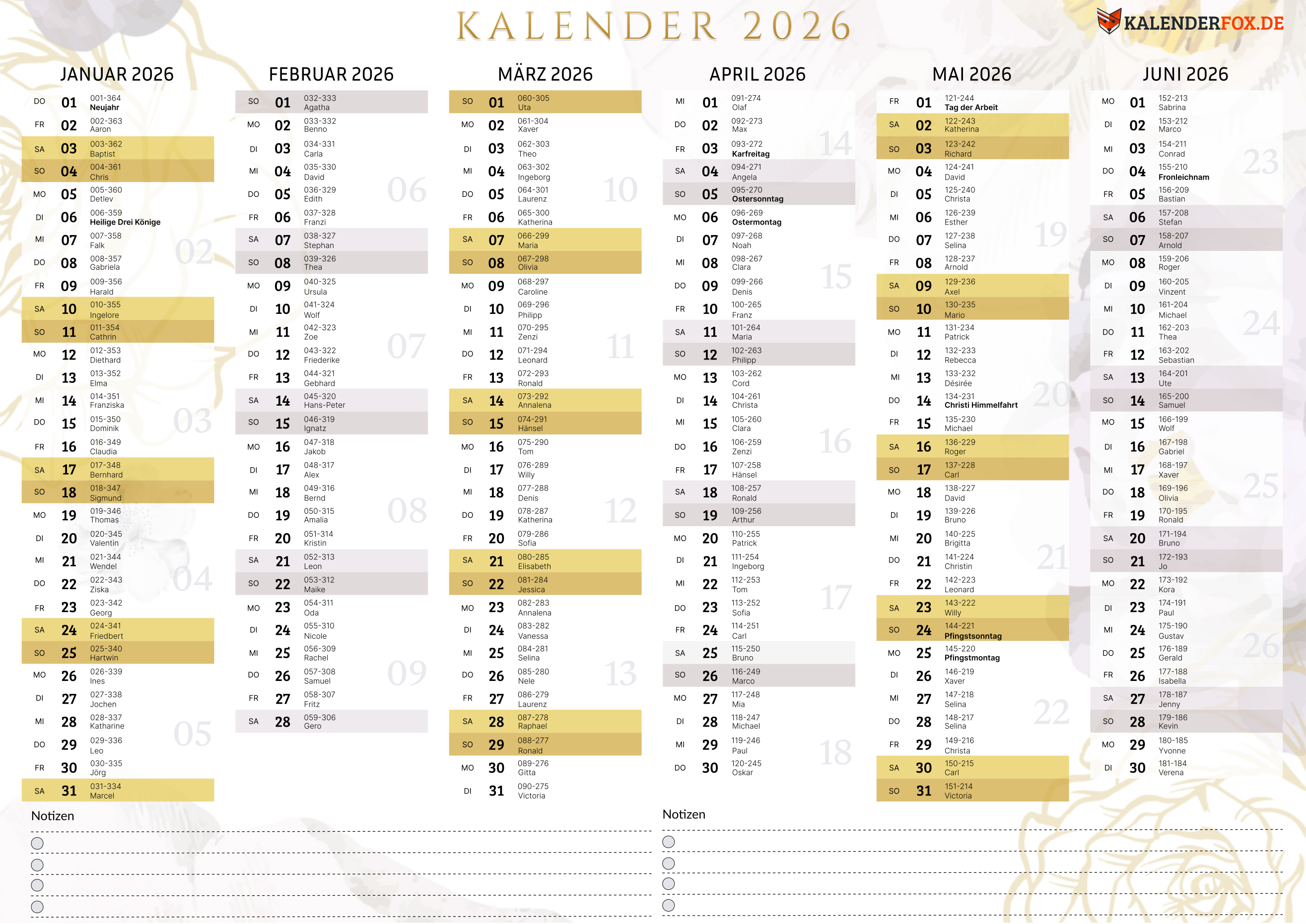 Kalender 2026 Zum Ausdrucken PDF Feitagen Ferien