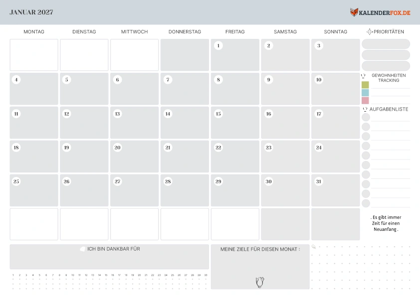 Kalender mit Notizbereich