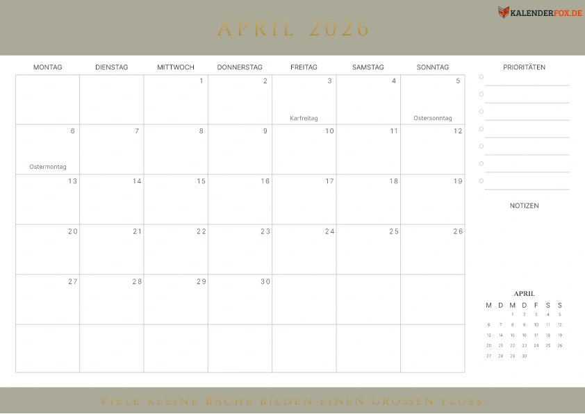 Prioritäten-Kalender April 2026