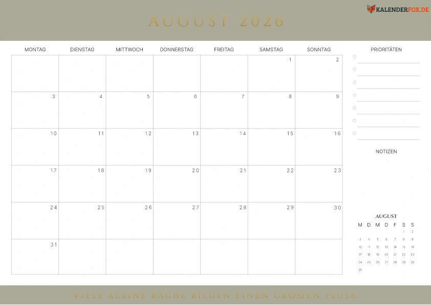 Prioritäten-Kalender August 2026