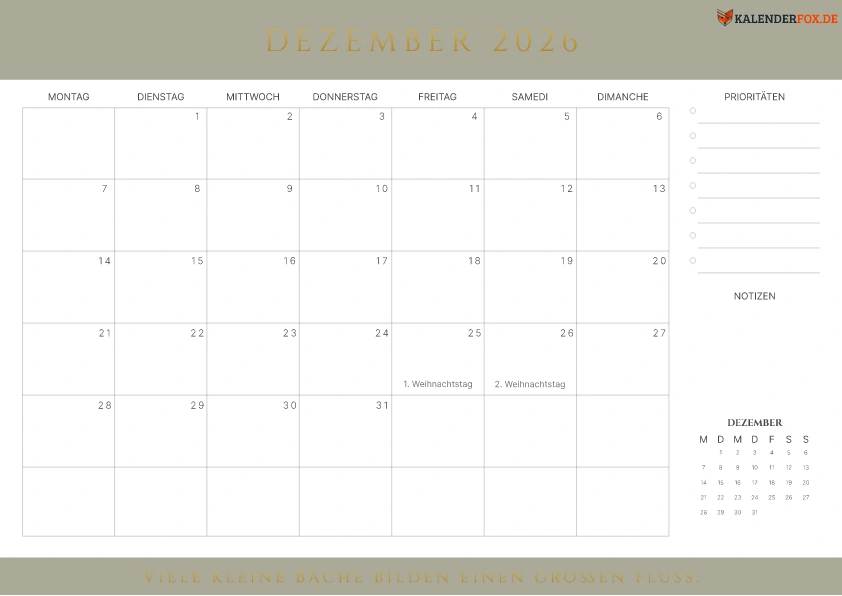 Prioritäten-Kalender Dezember 2026