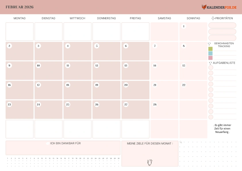 Kalender Februar 2026 mit Zitaten