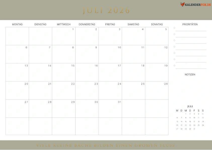 Prioritäten-Kalender Juli 2026