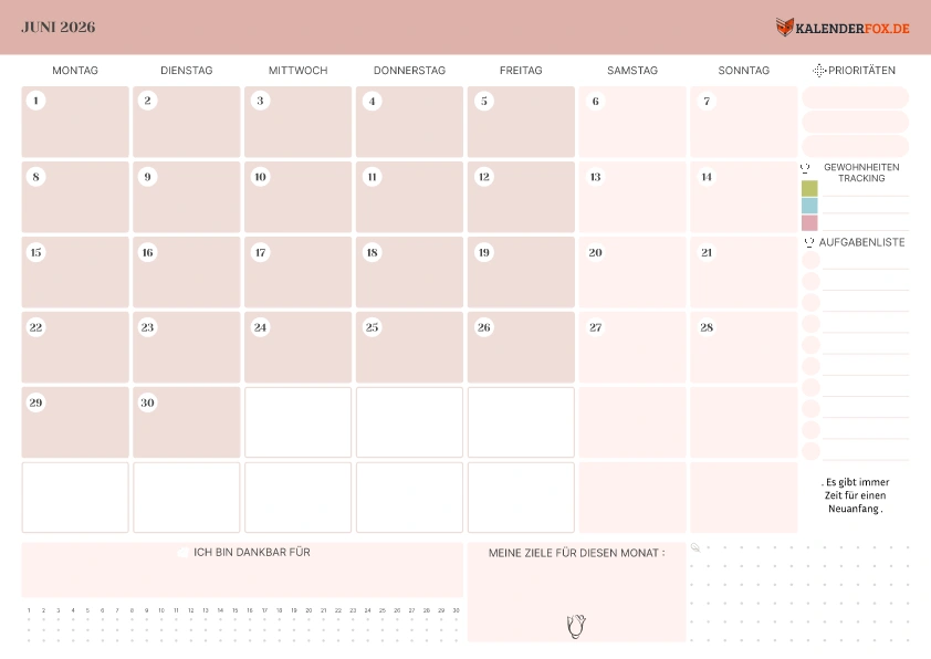 Kalender Juni 2026 mit Zitaten
