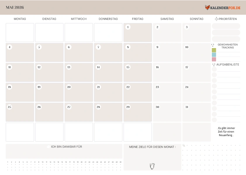 Kalender Mai 2026 mit To-Do-Liste
