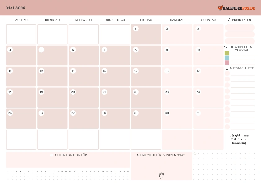 Kalender Mai 2026 mit Zitaten