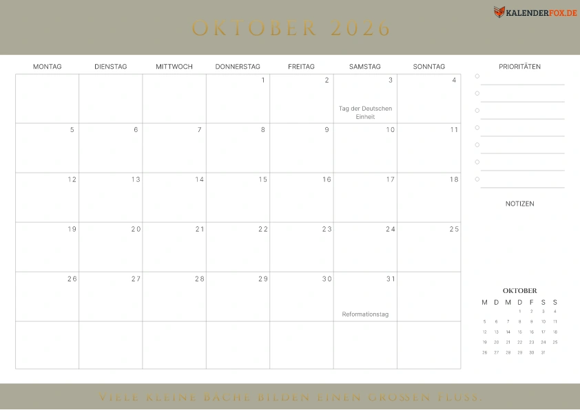 Prioritäten-Kalender Oktober 2026